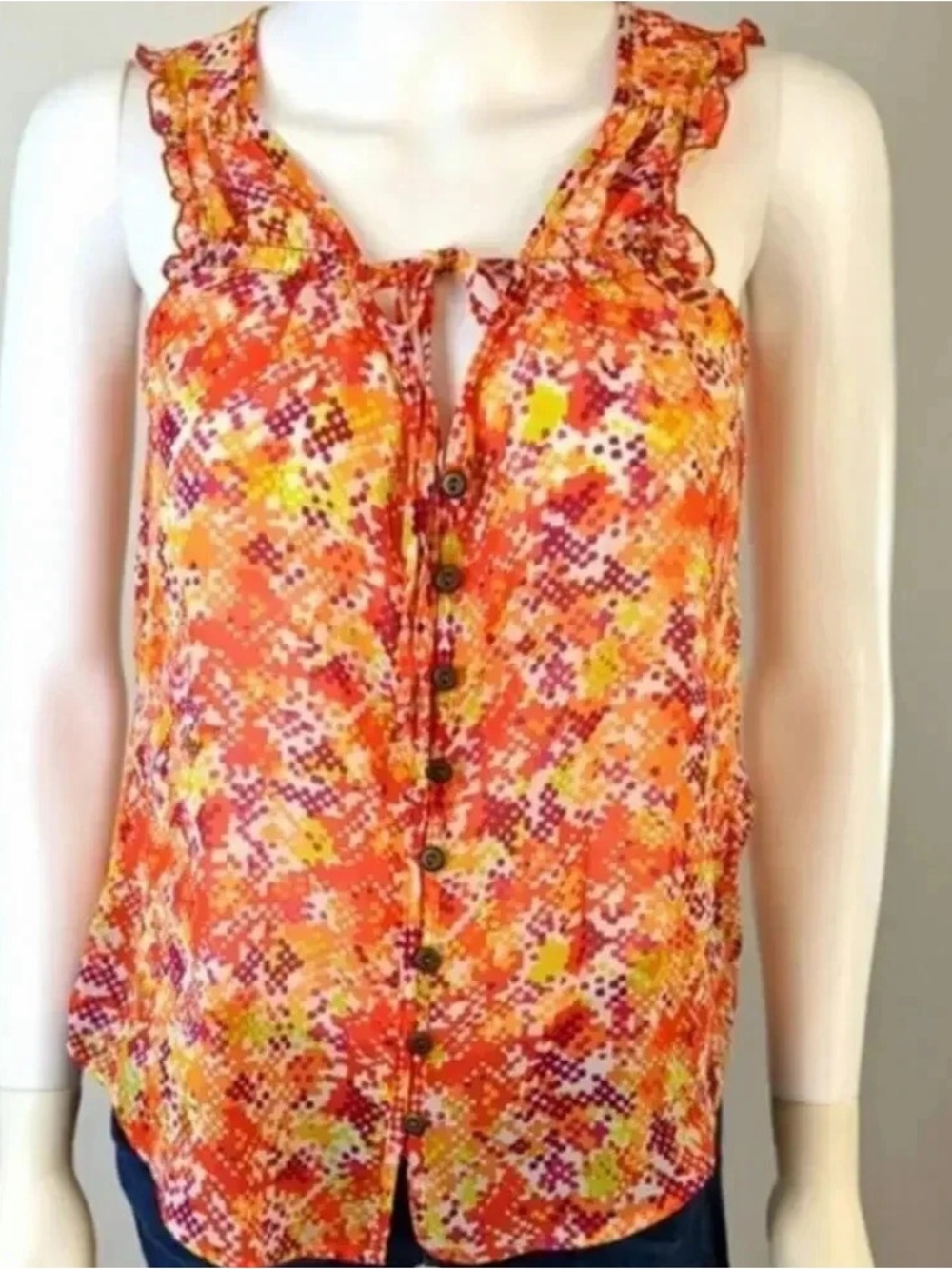 GAP Multicolor Orange Pink Yellow Button-Front Sleeveless Top